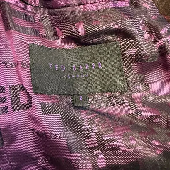 Ted Baker London Men’s Brown Herringbone Overcoat Velvet Collar Lined Coat Small - Picture 7 of 8